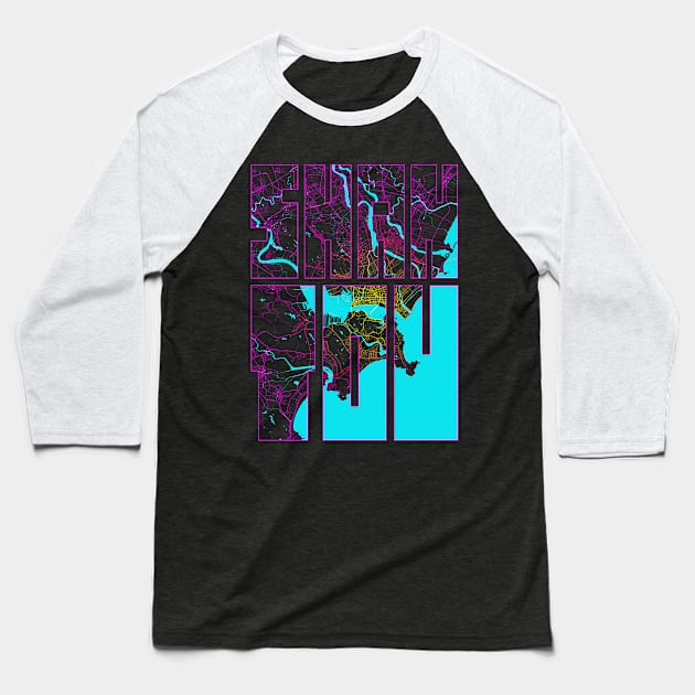 Shantou, Guangdong, China City Map Typography - Neon Baseball T-Shirt by deMAP Studio